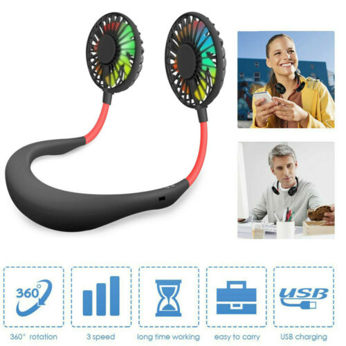 Portable USB Rechargeable Neckband Sport Fan Lazy Neck Hanging Dual Cooling Fan