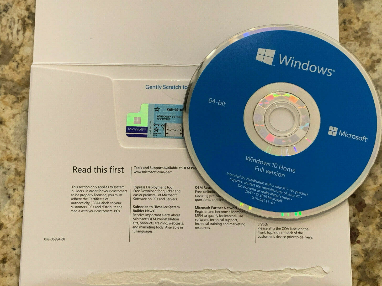 Windows 10 Home X64 Bit & Genuine Product Key Sticker(coa)