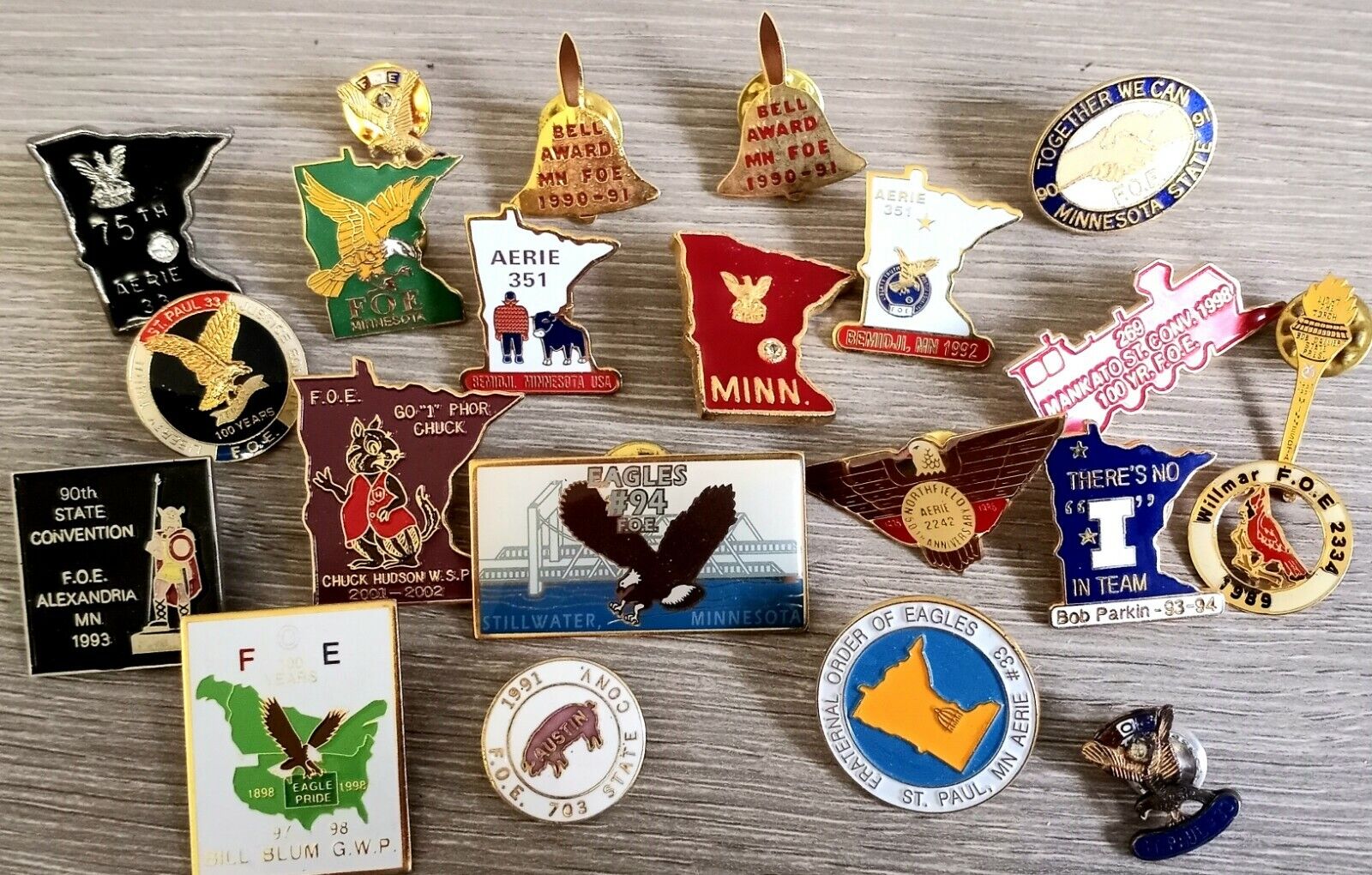 Vintage Minnesota Themed Foe Fraternal Order Of Eagles Aerie Pins Lot Collection