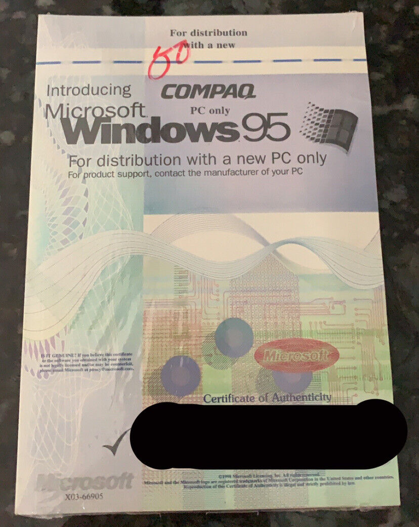 Microsoft Windows 95 for Distribution Compaq PC, NEW SEALED,
