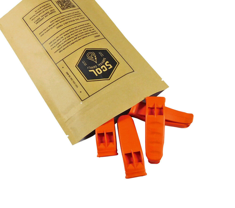 Rescue Whistle 4 Pack High Visibility Orange Emergency Survival Signaling Device