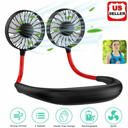 Portable Usb Rechargeable Neckband Dual Cooling Mini Fan Lazy Neck Hanging Style